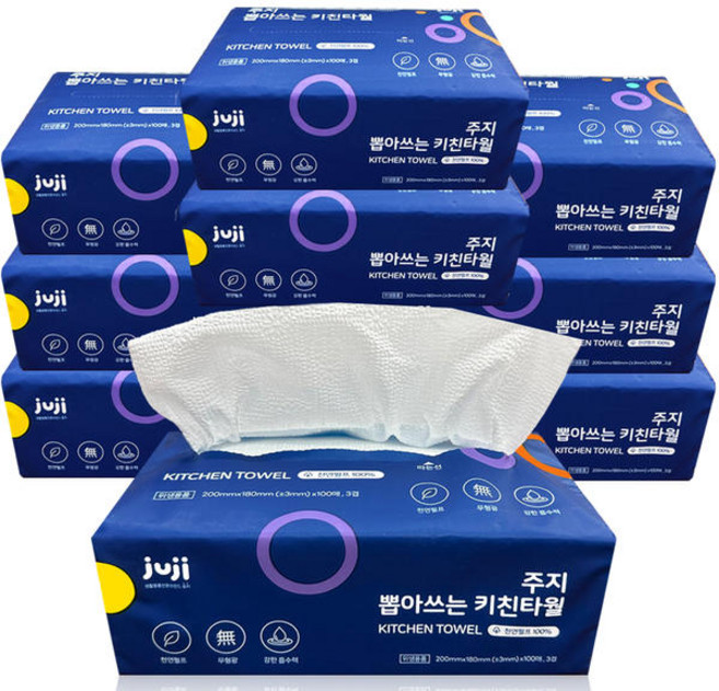 주지 뽑아쓰는 키친타올 3겹 100매 x 9팩 팝업 키친타월 천연펄프 100 무형광, 1매