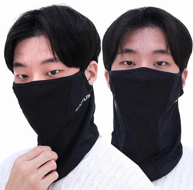 Zet7 1+1 스포츠 쿨 골프마스크 얼굴 햇빛가리개 마스크, 블랙+블랙, 1세트