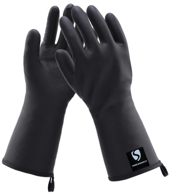 주방용 고무 내열장갑 화상방지 기름튀김 방지 단열 고온 장갑 250도, 블랙, 1개