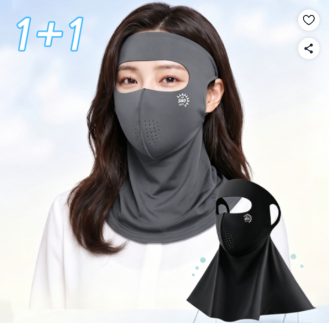 NUNUHANA 1+1 UV 자외선차단 얼굴가리개 쿨 마스크, 블랙+그레이, 2개