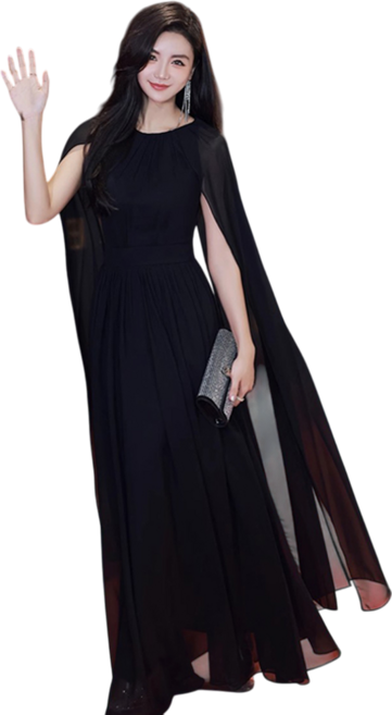 노블드레스 날개 이브닝 연주 여신드레스 무대복 합창단 블랙 드레스 LD-466