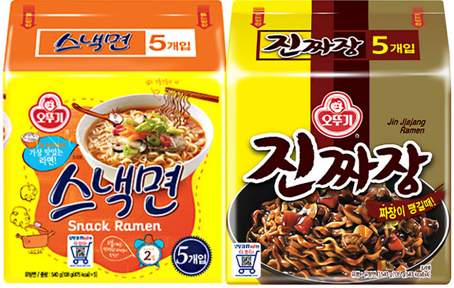 오뚜기 스낵면 5개 + 오뚜기 진짜장 5개, 1세트