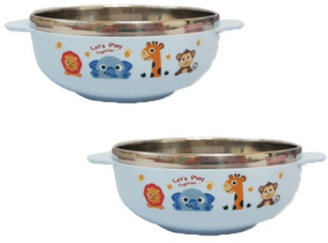 유아 손잡이 스텐기능성 죽그릇 08191, 블루, 2개