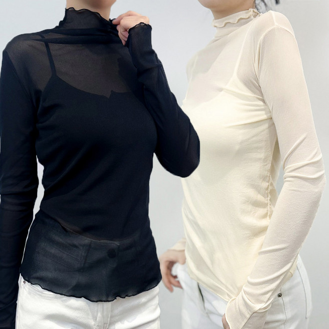 컬러풀 시스루 레이어드 블라우스 티