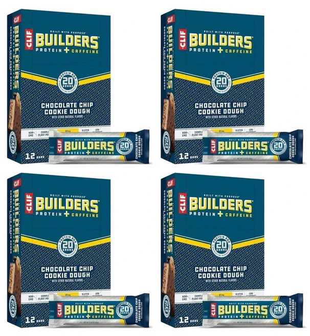 Clif Bar Builders + Caffeine 클리프바 빌더스 + 카페인 프로틴바 초콜릿칩 쿠키 도우 12p 816g - 쿠팡