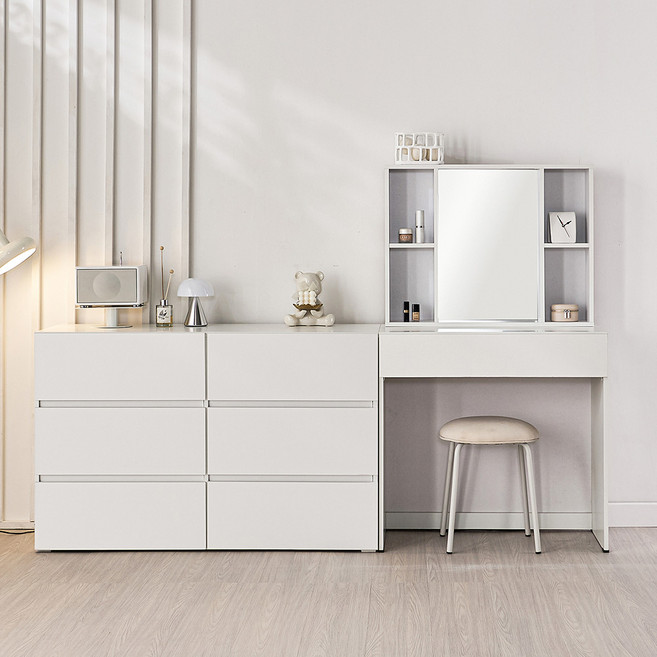 동서가구 미엘 수납거울 화장대 + 1200 6서랍 수납장 DF928333, 화이트