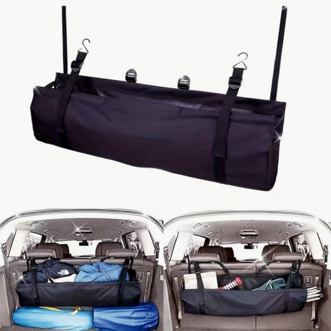 차량용 트렁크 헤드레스트 걸이형 정리 수납백, 블랙