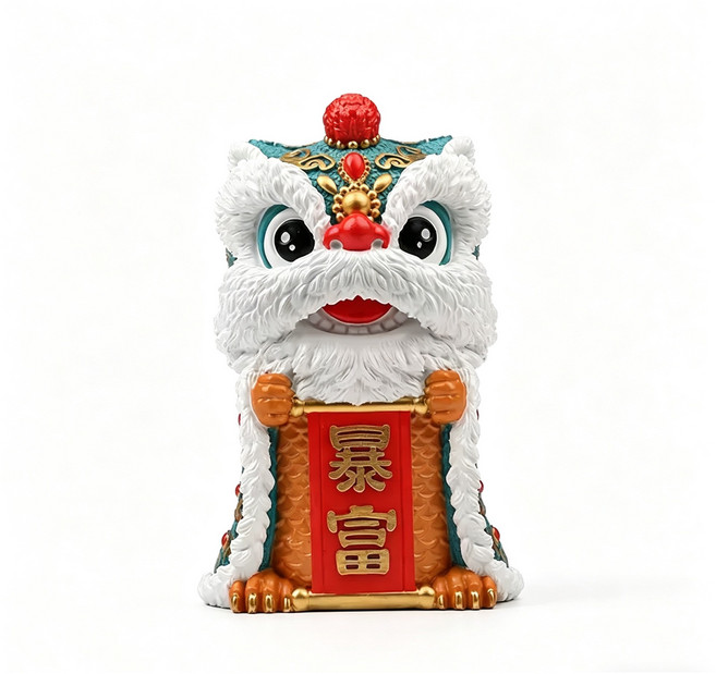 國潮醒獅擺件桌面辦公室收銀臺前臺暴富裝飾品開業喬遷新居禮物, 國潮藍色暴富醒獅擺件