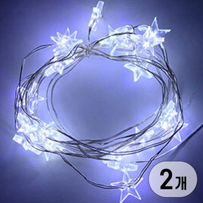 LED 건전지타입 무선 휴대용 인테리어 캠핑 줄 조명 전구 와이어별, 2개, 20구 백색