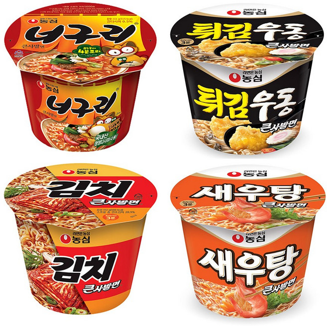 컵라면 농심 큰사발 4종 16개/너구리4개+김치사발면4개+새우탕4개+튀김우동4개, 1개