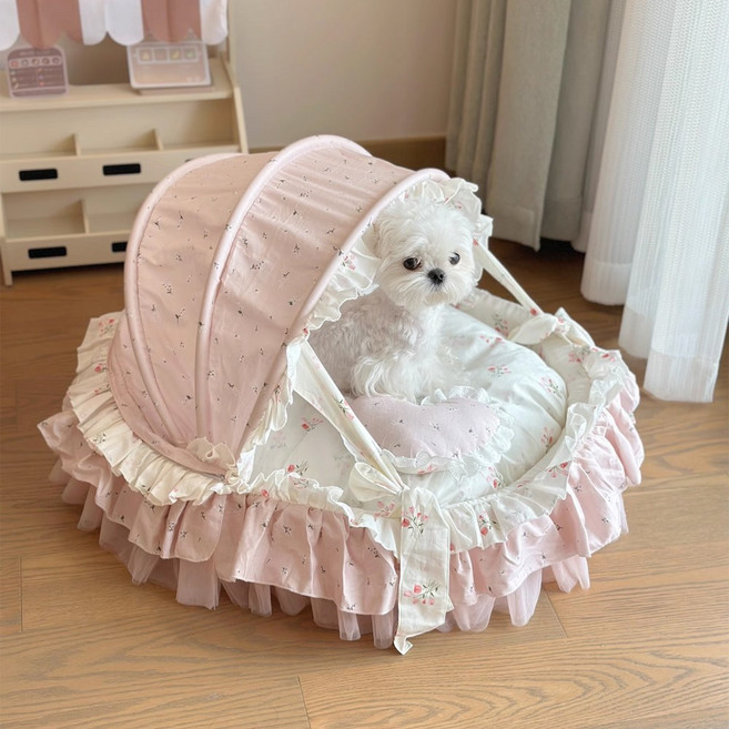 BLACK K7 고양이집 예쁜 레이스 잔꽃 소형견 강아지집 침대 고양이숨숨집, 1개, 핑크