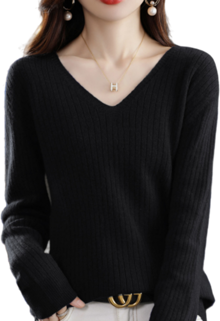 YEON HOME 여성 골지 브이넥 긴팔 니트 1P