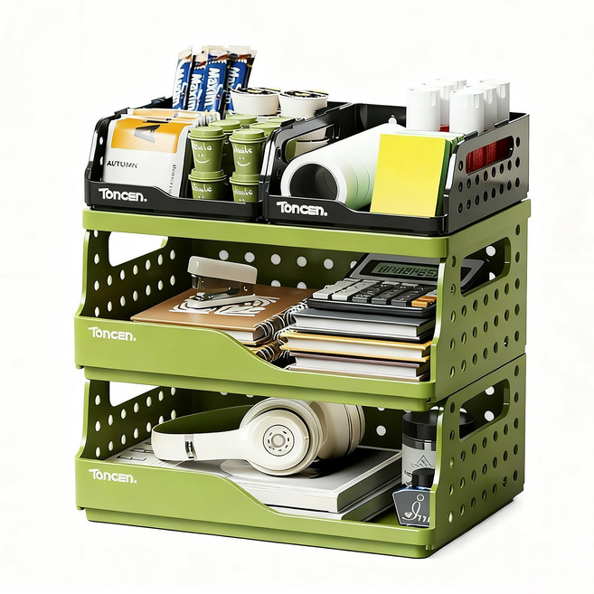 아이라 조립형 멀티 사무실 데스크 수납함 트레이 오픈형 서류정리함, 4층, 그린