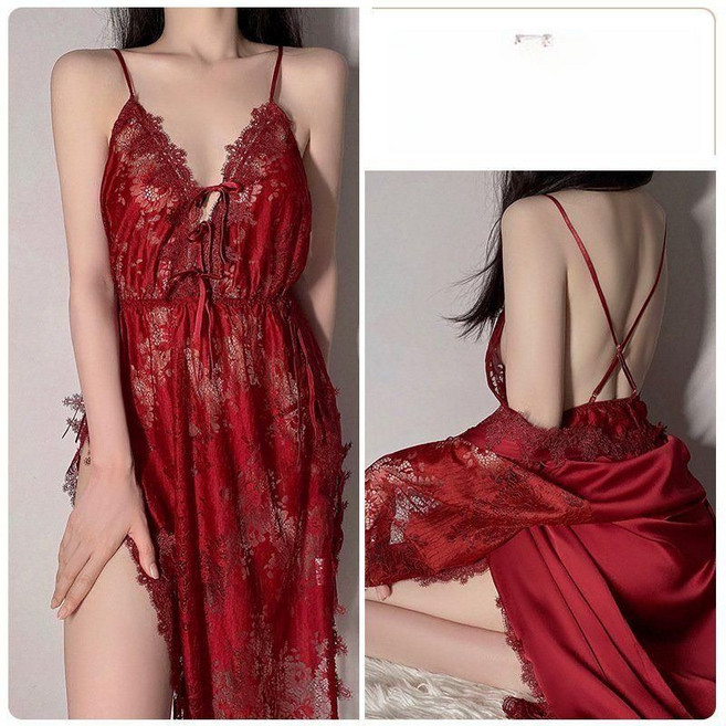 티류으스 여성 롱 나이트가운 세트 란제리 홈웨어 파자마 잠옷 실내복 빅사이즈 끈나이트가운 신부모닝가운 Z0407