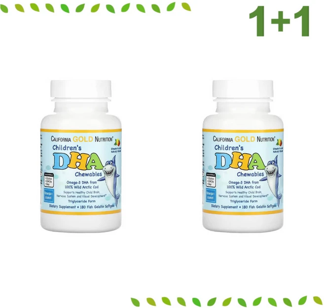 캘리포니아 골드 뉴트리션 Children's DHA 어린이 오메가3 츄어블 180정 비타민A 함유 딸기 - 레몬 맛 X 2EA, #1개 - 쿠팡