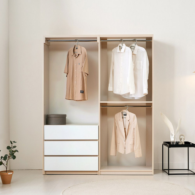 보루네오 리타 드레스룸 시스템 행거 옷장 가구 안방 수납장, 세트구성, 체크베이지