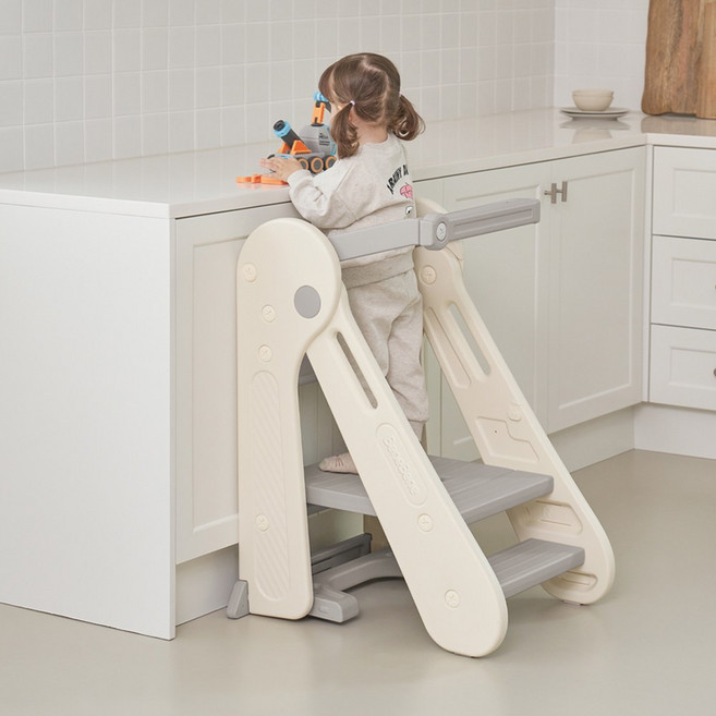 베네베네 유아 아기 2단 3단 리틀 셰프 키친 헬퍼 계단 러닝 타워 안전 가드 디딤대, 그레이, 1개