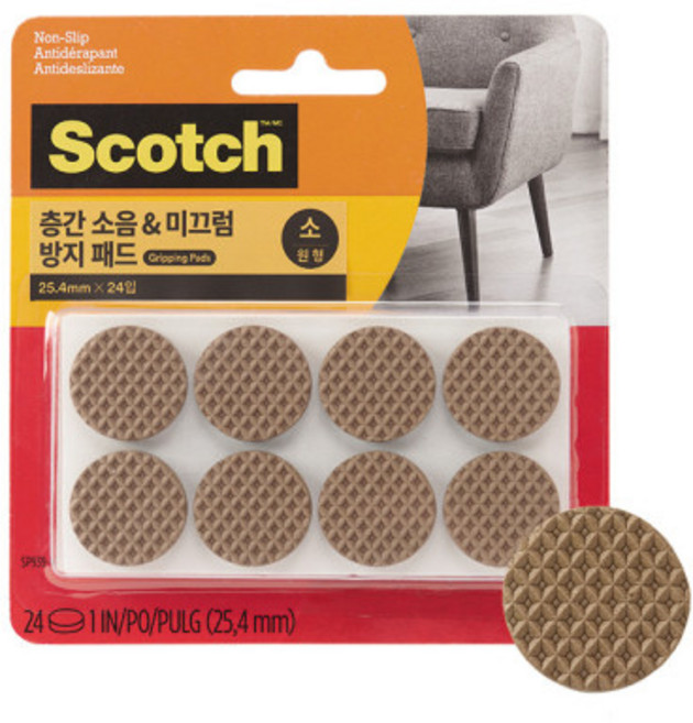 스카치 3M 층간 소음 미끄럼 방지 패드 원형 24p, 1개