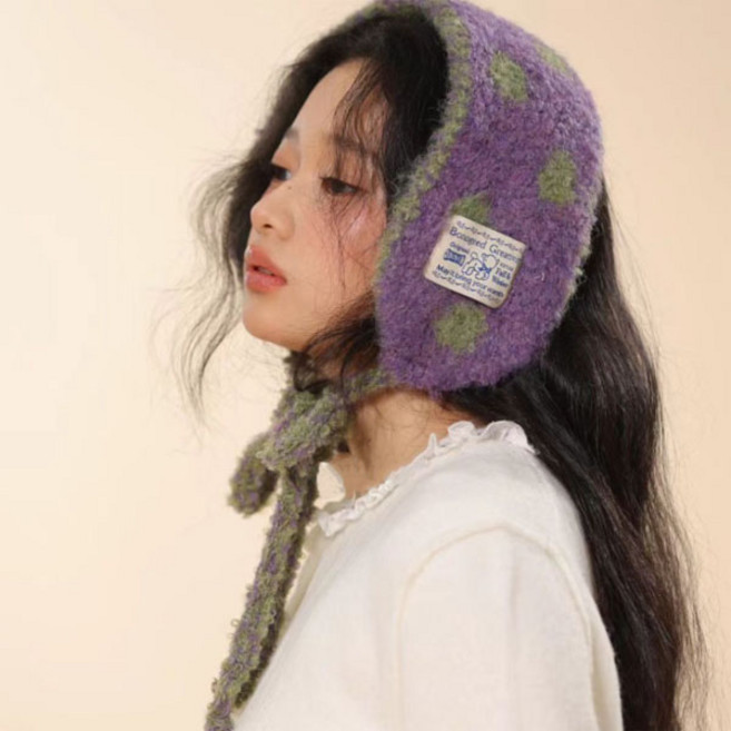 퐁퐁 도트 니트 귀도리 목도리 귀마개 여성 겨울 니트 귀도리 털모자 보온 가을 방한 선물