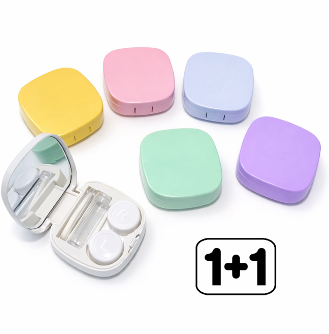 [집속한켠] 1+1 파스텔 휴대용 여행용 렌즈케이스 렌즈통, 2개, 블루