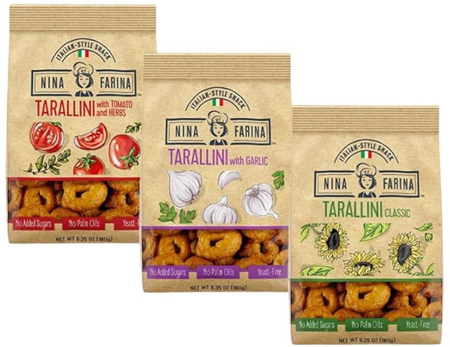 니나 파리나 타랄리니 버라이어티 팩 설탕 팜 오일 및 효모가 첨가되지 않은 신선한 구운 이탈리안 크래커 에 좋은 이탈리아 스타일의 가 높은 6 35 / 봉지, 180g