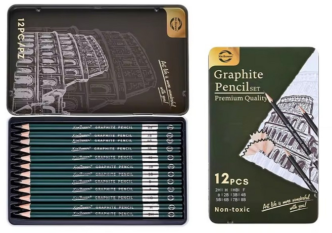 에이치비문화사 프리미엄 스케치 드로잉 세트 12p 2H H HB F B 2B 3B 4B 5B 6B 7B 8B, 1세트