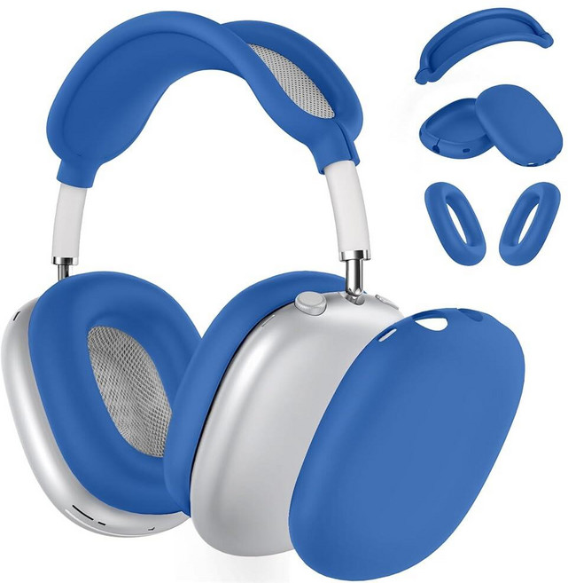 에어팟[호환] 맥스 헤드폰용 실리콘 케이스 커버 이어 패드 커버/이어 컵 커버/헤드밴드 맥스USB-C/라이트닝2024/2020 맥스용 액서리 프로텍터 블랙 [호환], 코발트 블루-M