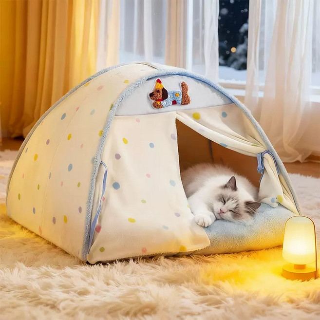 고양이 숨숨집 4계절 텐트하우스 반려동물 포근 펫하우스, 1개, 아이보리