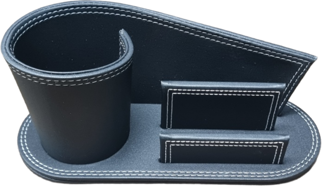 인픽 가죽 연필꽂이, 1개, 원형 블랙