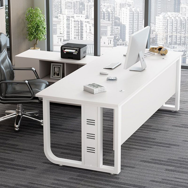 멀티수납 거실컴퓨터 대표 회장님 사무용 ㄱ자 사무실 서재 1인용 책상, 화이트(D)