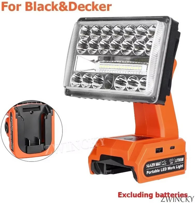 Makita/Milwaukee/Dewalt/Bosch/BlackDecker/Craftsman/Ryobi 18V 배터리 램프 투광 조명 손전등 LED 작업 스포트라이트, 01 For Black Decker, 01 CHINA