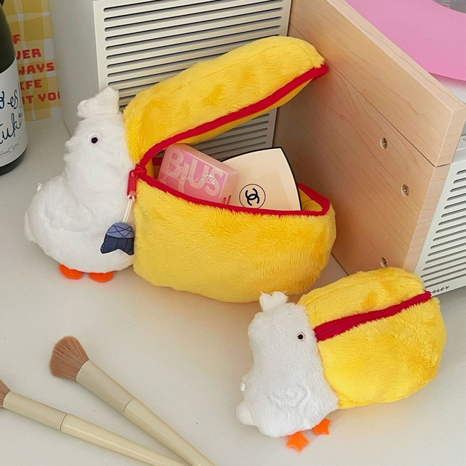 펠리컨 인형 파우치 필통 키링 귀여운 동물 입벌리는 펠리칸 화장품 가방 미니 생리대 립스틱 다용도, 1개, 14센티