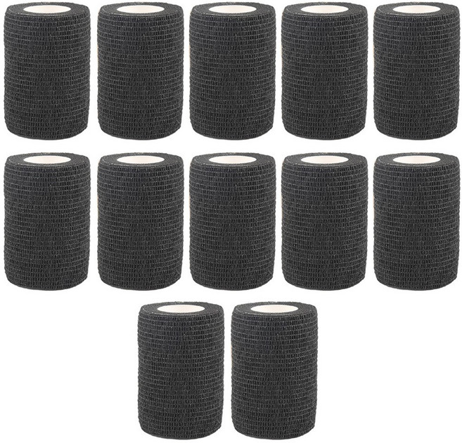 12개입 자가접착 밴드7.5cm 스포츠붕대, 블랙, 1세트