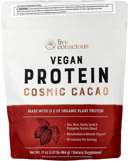 Live Conscious Vegan Protein Cosmic Cacao 1.07 lb 484 g, Live Conscious, Vegan Protein,, 1개, 484g - 쿠팡