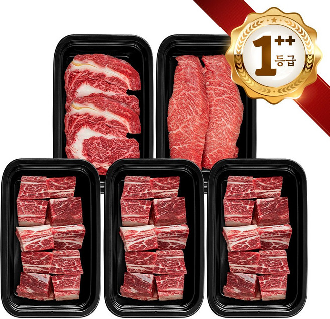 쿠가[냉장냉동] 횡성한우 어사품 1++등급 구이 찜갈비 혼합 5구 10호(총3.1kg)근내지방도7이상[구성 등심+특수부위(랜덤)+찜갈비+찜갈비+찜갈비], 단품