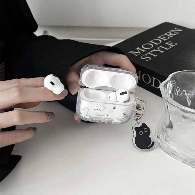 AirPods 애플 에어팟 귀여운 고양이 보호 커버 케이스+ 키링 세트, 에어팟 4세대 (2024년), 1개, 투명
