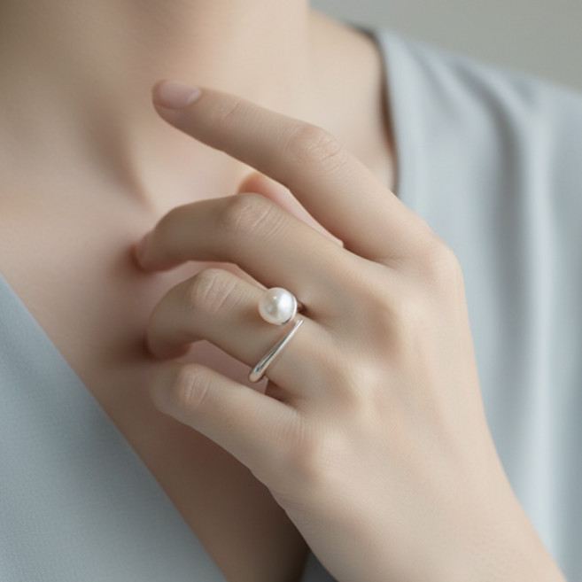 여성 클래식 심플 미니 진주 웨이브 오픈 링 반지 A2594