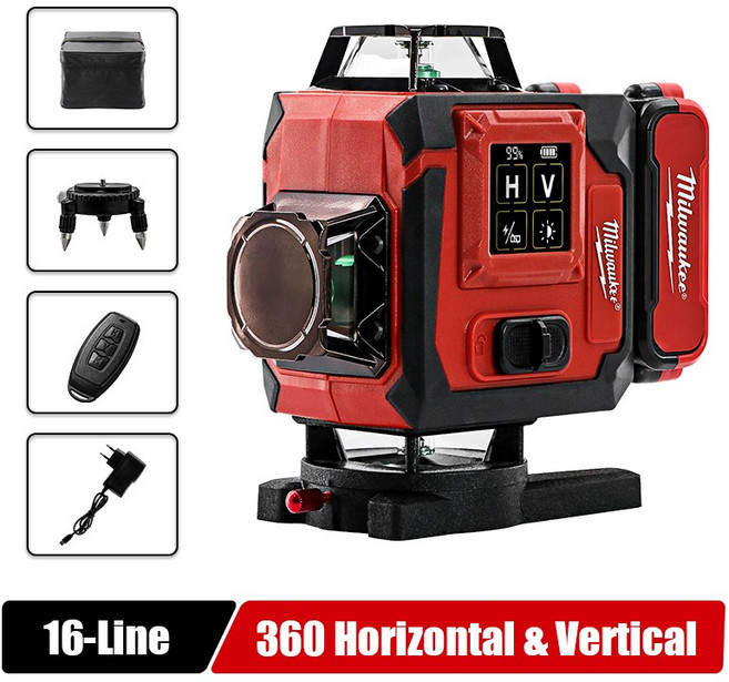 Milwaukee 밀워키 레이저레벨기 4D 16라인 슈퍼강력한그린 광선 수평 고출력 레이저 산업용 레이저레벨기, 01 a set, 1개