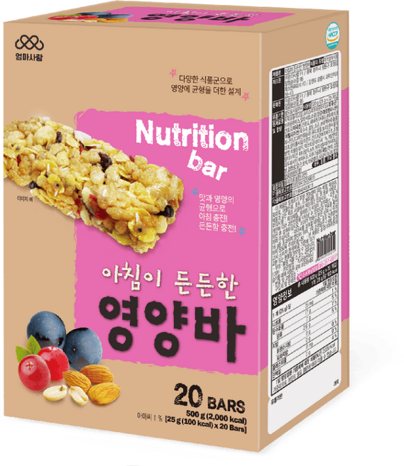 엄마사랑 아침이 든든한 시리얼 영양바, 500g, 1개