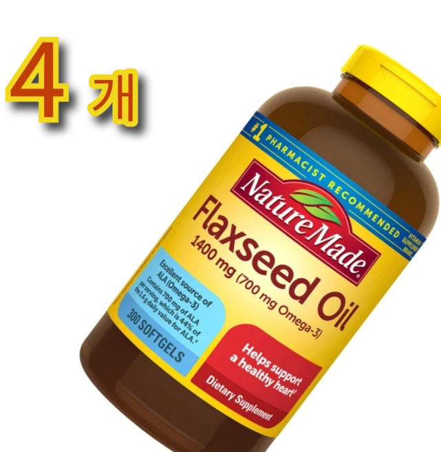 네이처 메이드 아마씨 플랙씨드 오일 오메가3 700mg, 4개, 300정 - 쿠팡