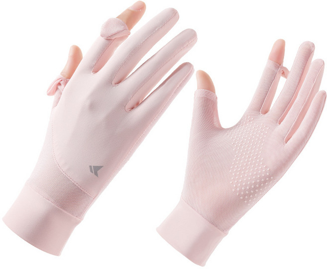 미소라인 자외선차단 쿨원단 냉감 매쉬 여름용 손가락 등산 논슬립 장갑, 핑크, 1개