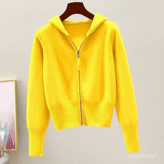 [고품질] FireQueen 봄 가을 긴팔 니트 여성 후드 스웨터 솔리드 집업 골프 카디건 고급초특가