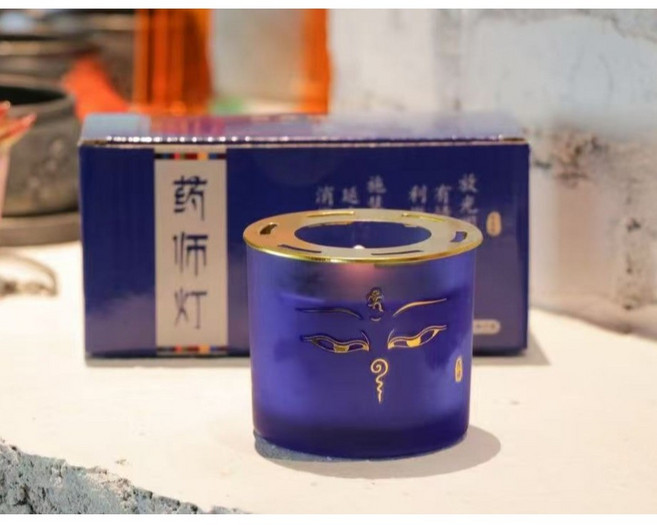 善月 佛眼藍色藥師燈 2入組植物酥油燈 無煙祈福供燈, 精緻佛眼藍色藥師燈, 藍色