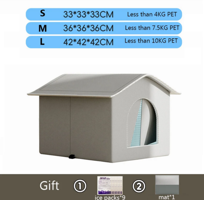 고양이 집 여름 냉각 개 애완 동물 아이스 하우스 알루미늄 호일 방수 야외 동굴 겨울 따뜻한 휴대용 여행, 01 Grey, 01 S, 1개