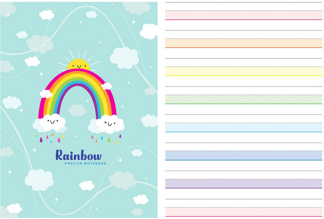 잉글리쉬 아뜰리에 18mm 레인보우 넓은칸 3줄 영어공책 영어노트 제본, 5권, 민트(공책만제공)