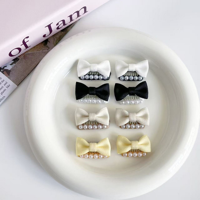 강아지 머리핀 똑딱핀 미간핀 초미니 진주 리본핀 1+1세트, 화이트, 1세트