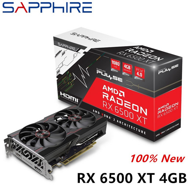 사파이어 RX 6600 6600 XT 8GB 그래픽 카드 6500 XT 4GB GPU 비디오 카드 PC Radeon RX6500 컴퓨터 게임, 0 RX 6500 XT 4GB, 1개