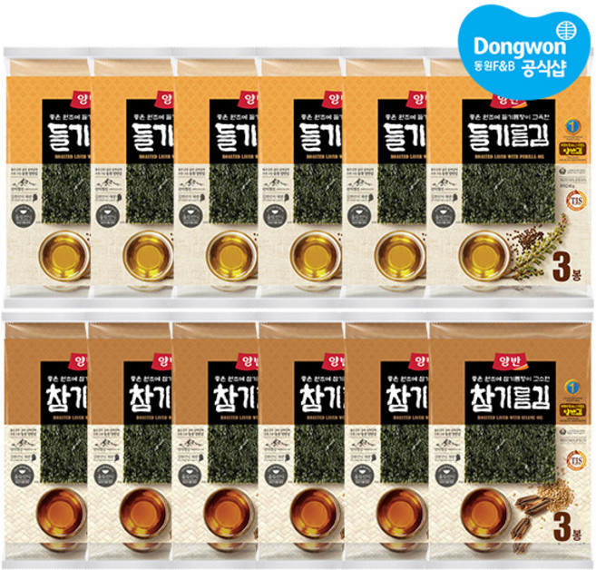 [동원] 양반 전장김 들기름김 20g x6봉 +참기름김 20g x6봉 총 12봉, 1개