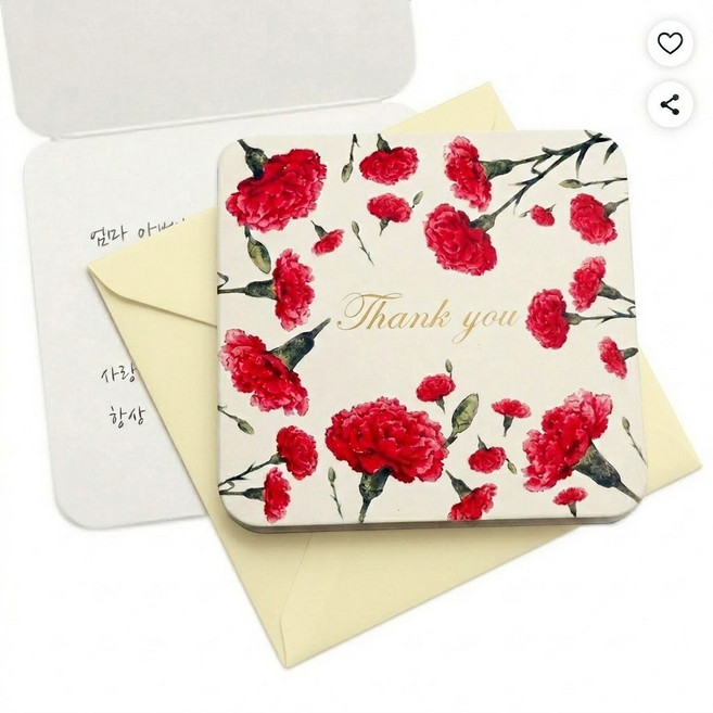 어버이날 카네이션 카드세트 접이식 스승의날 감사카드 편지지 부모님 선생님 선물 9 X 9cm 봉투포함, 10개, 레드
