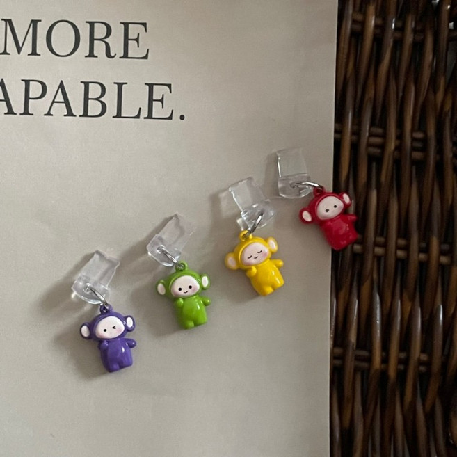 핸드폰마개 C핀 먼지마개 8핀 컬러 인형 키링 알록달록 텔레토비 비비드 DIY 키링 가방꾸미기 포인트 소품샵, C핀-옐로우